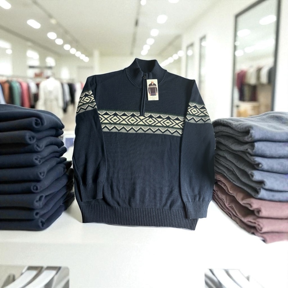 Weatherproof Men's Navy 1/4 Zip-Up pullover Grandpa Festive Sweater 100% cotton